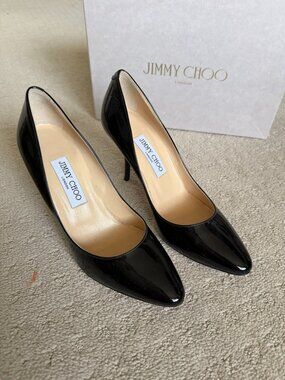 Jimmy Choo Black Patent Leather Closed Toe Pumps